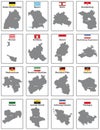 Vector maps with flags of the 16 states of Germany