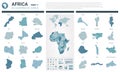 Vector maps set. High detailed 46 maps of African countries with administrative division and cities. Political map, map of Africa Royalty Free Stock Photo