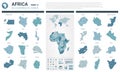 Vector maps set. High detailed 46 maps of African countries with administrative division and cities. Political map, map of Africa Royalty Free Stock Photo