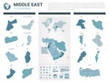 Vector maps set.  High detailed 15 maps of Middle East  countries with administrative division and cities. Political map, map of Royalty Free Stock Photo