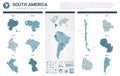 Vector maps set.  High detailed 11 maps of South America countries with administrative division and cities. Political map, map of Royalty Free Stock Photo
