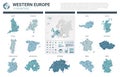 Vector maps set.  High detailed 13 maps of Western Europe countries with administrative division and cities. Political map, map of Royalty Free Stock Photo