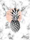 Vector marble texture design with pineapple, black and white marbling surface, modern luxurious background