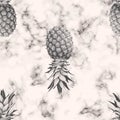 Vector marble texture seamless pattern design with pineapple, black and white marbling surface, modern luxurious background