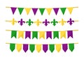 Vector Mardi Gras garlands collection isolated on white background. Burgee cartoon set for Shrove Tuesday decoration Royalty Free Stock Photo