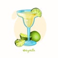 Vector Margarita Cocktail Glass with limes. Alcohol drink Royalty Free Stock Photo