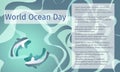 Vector marine banner for World Ocean Day. Stylization of turquoise waves on a blue background for text, presentations, posters and Royalty Free Stock Photo