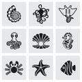 Vector marine life icon set Royalty Free Stock Photo