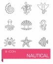 Vector marine life icon set Royalty Free Stock Photo