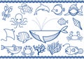 Vector Marine Life Icon Set Isolated On A White Background. Royalty Free Stock Photo