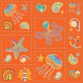 Vector Marine Seamless Pattern. Sea Patchwork.