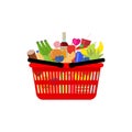 Vector market shopping basket full food and drink