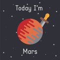 Vector Mars with sword illustration with `Today I`m Mars` caption on dark background