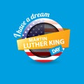 Vector Martin Luther King Jr day us sticker or label isolated on blue background. Martin Luther King Jr day vector