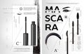 Vector Mascara flyer booklet or brochure template. Brush and mascara tube. Black wand and mascara tube. Fashionable