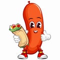 vector mascot character illustration of a sausage with a delicious burrito