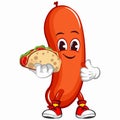 vector mascot character illustration of a sausage with a delicious taco