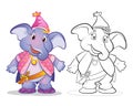 Vector of mascot cute elephane cartoon color and line art Royalty Free Stock Photo