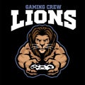 Mascot gaming logo of lion holding the joystick Royalty Free Stock Photo