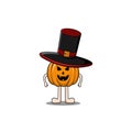 vector mascot halloween pumpkin magician character wearing black hat Royalty Free Stock Photo