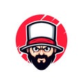 White Hat Bearded Angry Man Vector Mascot