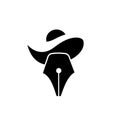 Vector master mister mr pen writer. Fountain pen with hat and mustache abstract logo icon illustration design Royalty Free Stock Photo