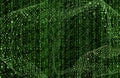 Vector Matrix Data Background, Bright Green Color, Binary Code Scientific Technology Backdrop.