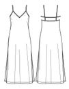 Vector maxi dress with shoulder straps technical drawing