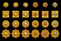 Vector Maya icons. American aztec, mayan culture golden symbols.