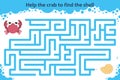 Vector maze game. Help the crab to find the shell.