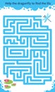 Vector maze game. Help the dragonfly to find the lily. Royalty Free Stock Photo