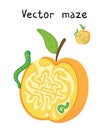 Vector Maze, Labyrinth with Apple and Worms. Royalty Free Stock Photo