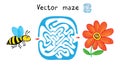 Vector Maze, Labyrinth with Bee and Flower