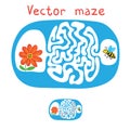 Vector Maze, Labyrinth with Flying Bee and flower Royalty Free Stock Photo