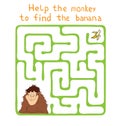 Vector Maze, Labyrinth with Monkey and Banana.