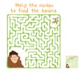 Vector Maze, Labyrinth with Monkey and Banana.