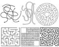 Vector maze template. ABC, thread, circle and square labyrinth sample