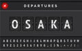 Vector mechanical airport flip board font with flight info of destination in Japan Osaka