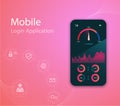 Vector Media technology illustration with mobile phone and icons.Login Application with finger print Form Window.Vector EPS 10