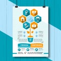 Vector Medical Conference Poster, Flat infographics icons medicine and health