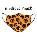 Vector Medical face mask for Halloween. Simple icon in flat style. Measures to reduce risk of infection with Covid-19 Royalty Free Stock Photo