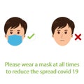 Vector medical face mask and text concept prevent Covid-19