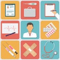 Vector Medical Icons Set. Flat Design Royalty Free Stock Photo