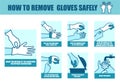 Vector infographic step by step instructions of how to remove disposable gloves safely Royalty Free Stock Photo