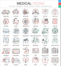 Vector Medical medicine color flat line outline icons for apps and web design. Medical healthcare icons.