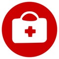 Vector medical red icon. Healthcare design. Medicine chest in doodle style. First aid kit. Pandemic