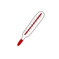 Vector medical red icon. Healthcare design. Mercury thermometer icon. Outline doodle