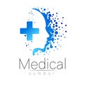 Vector medical sign with cross inside, human profile. Symbol for doctors, website, visit card, icon. Blue color Royalty Free Stock Photo