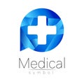 Vector medical sign with cross. Symbol for doctors, website, visit card, icon. Blue color. Medicine modern concept Royalty Free Stock Photo