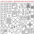 Vector medicine and healthcare thin line icons set. Flat bold line set. Royalty Free Stock Photo